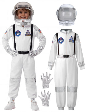 Spooktacular Creations kid astronaut jumpsuit white front view for Halloween dress-up