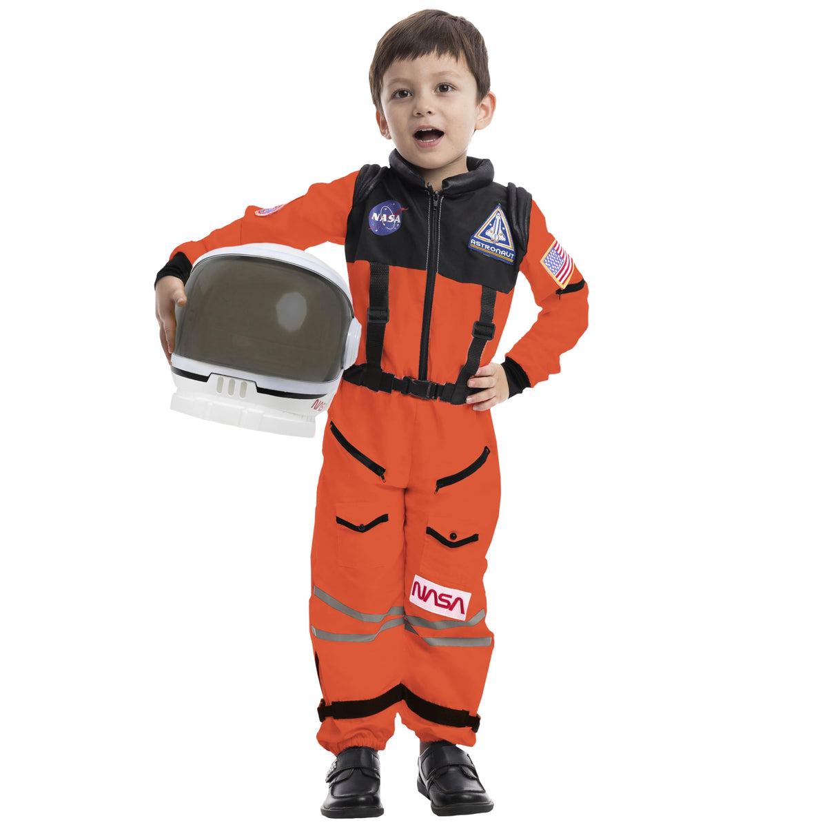 Spooktacular Creations orange astronaut jumpsuit with vibrant patches for creative play