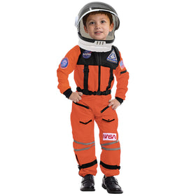 Spooktacular Creations orange space suit with movable visor helmet for easy dressing.
