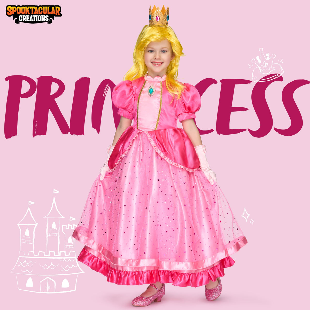 Spooktacular Creations pink princess dress back view for costume events.