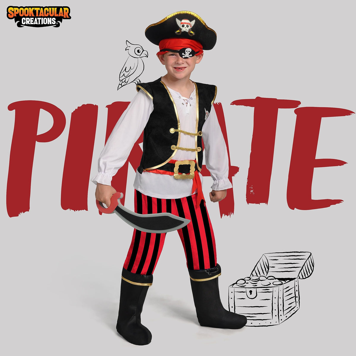 Spooktacular Creations pirate pants with boot covers provide comfort during party fun.