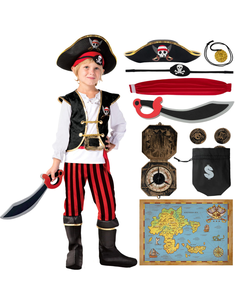 Spooktacular Creations pirate costume top for kids, ideal for imaginative play.