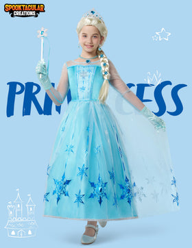 Sequin snowflake embellishment catches light on the Ice Princess costume.