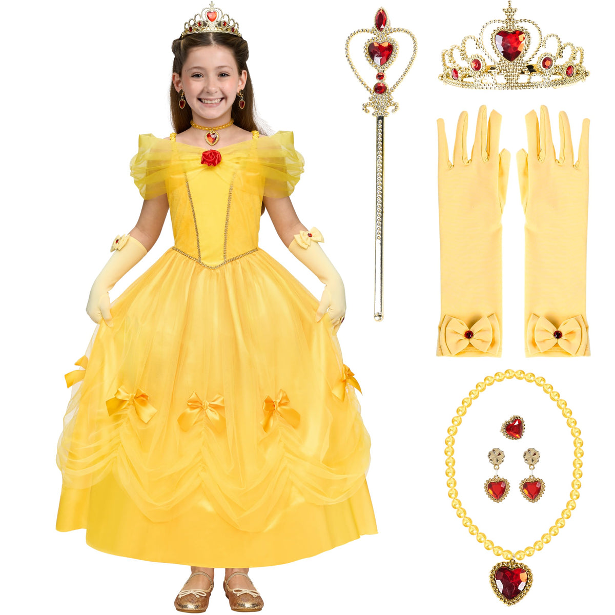 Spooktacular Creations yellow princess dress off shoulder design for comfortable pretend play.