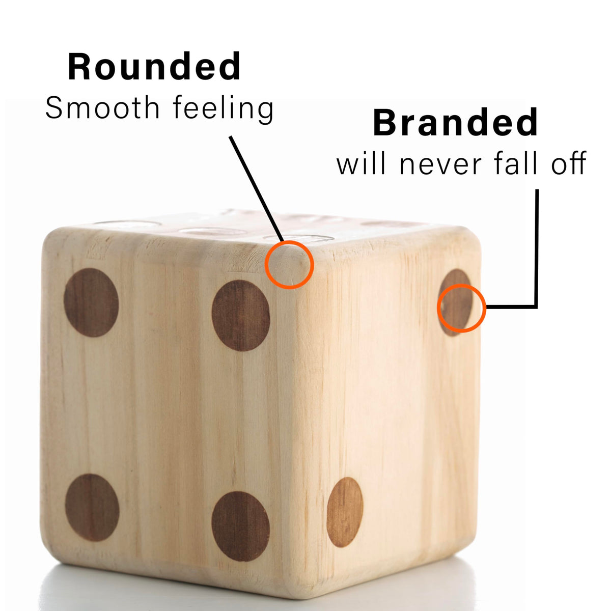 SPORT BEATS solid pine dice close up showing rounded corners