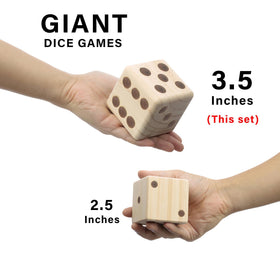 Six oversized 3.5 inch dice in play on a lawn by SPORT BEATS
