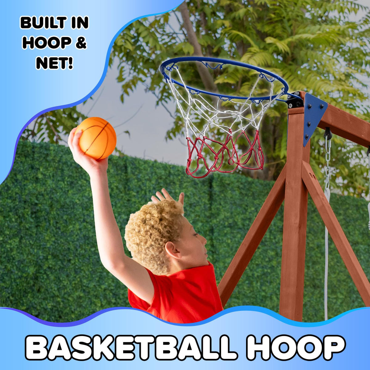 Sportspower Applewood cedar saucer swing 32-inch in action for shared outdoor fun