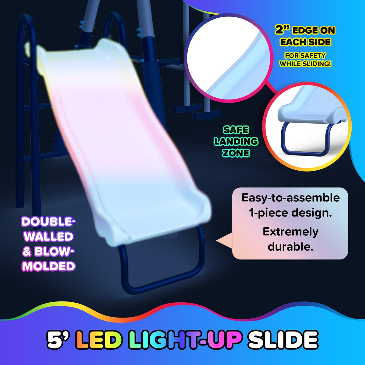 Sportspower Arcadia Star Burst LED slide lit at dusk for exciting night play.