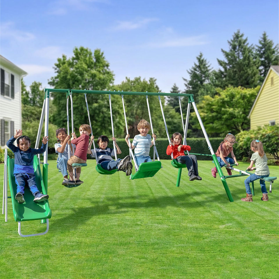 Sportspower Park Ridge Metal Swing Set assembled for backyard fun and durability.