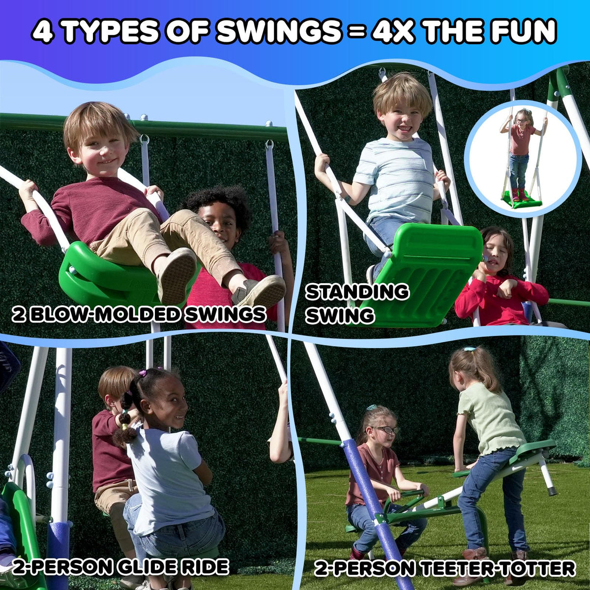 Sportspower Park Ridge standing swing offers easy entry for kids.
