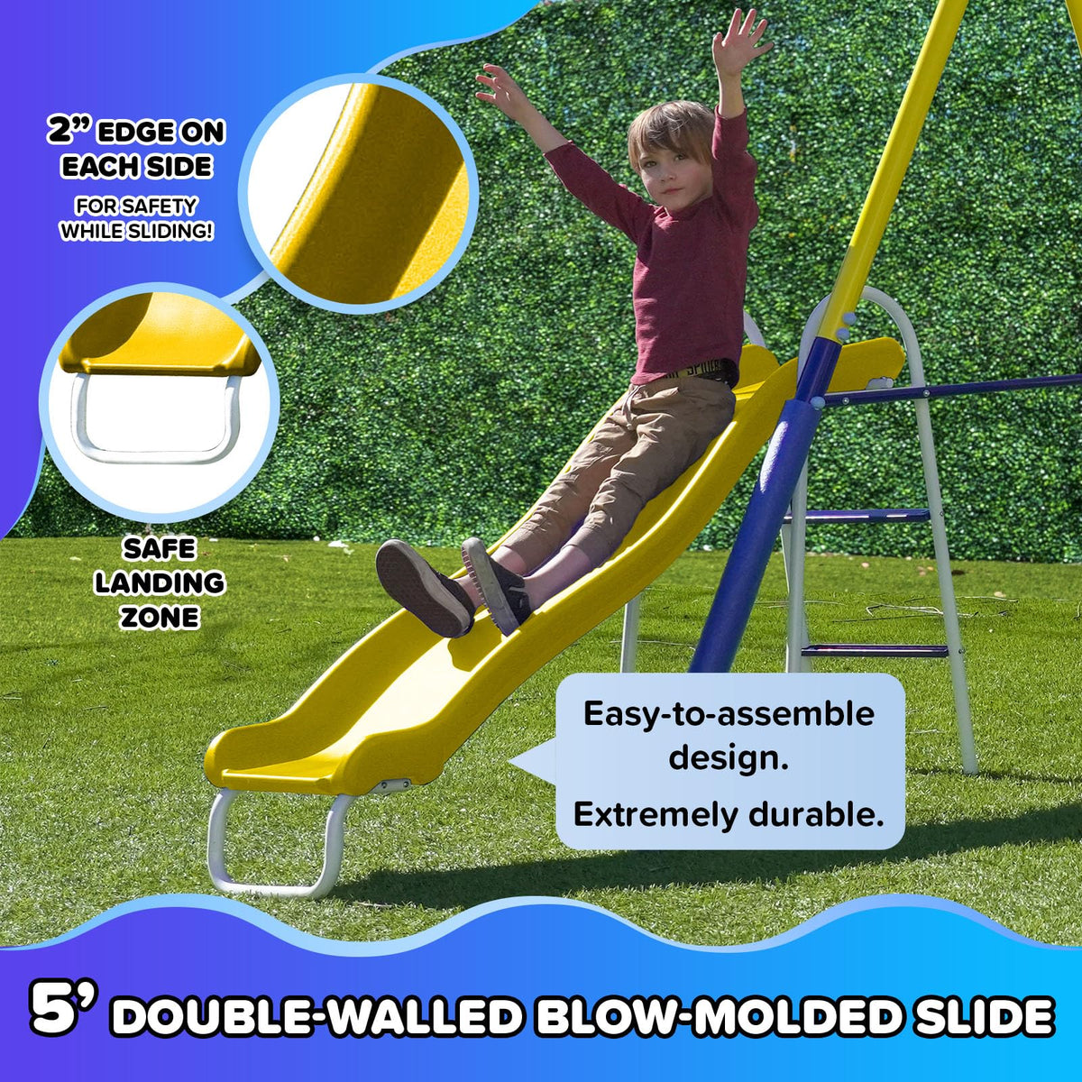 Sportspower Royal Fun swing set shows two swings for shared play and interaction