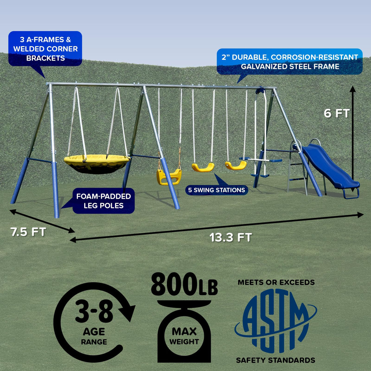 Sportspower Swing and Play four-point anchors stabilize the setup