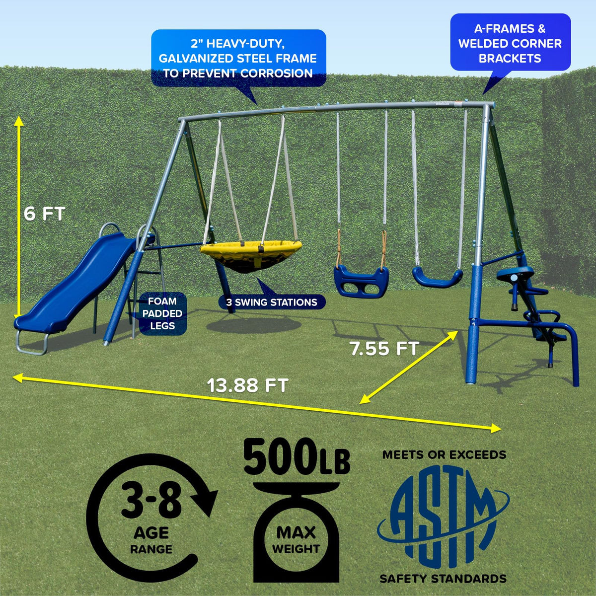 Sportspower Taylor galvanized steel frame built for outdoor durability.