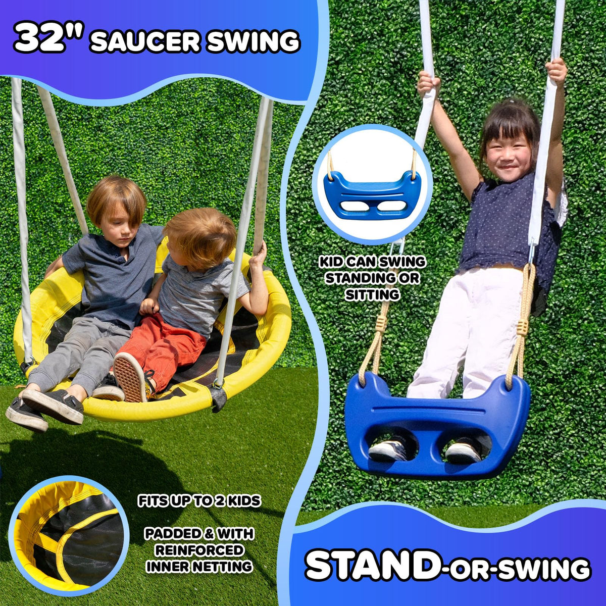 Sportspower Taylor 32-inch saucer swing keeps kids secure while swinging.