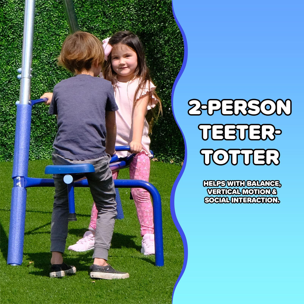Sportspower Taylor two-person teeter-totter encouraging cooperative play.