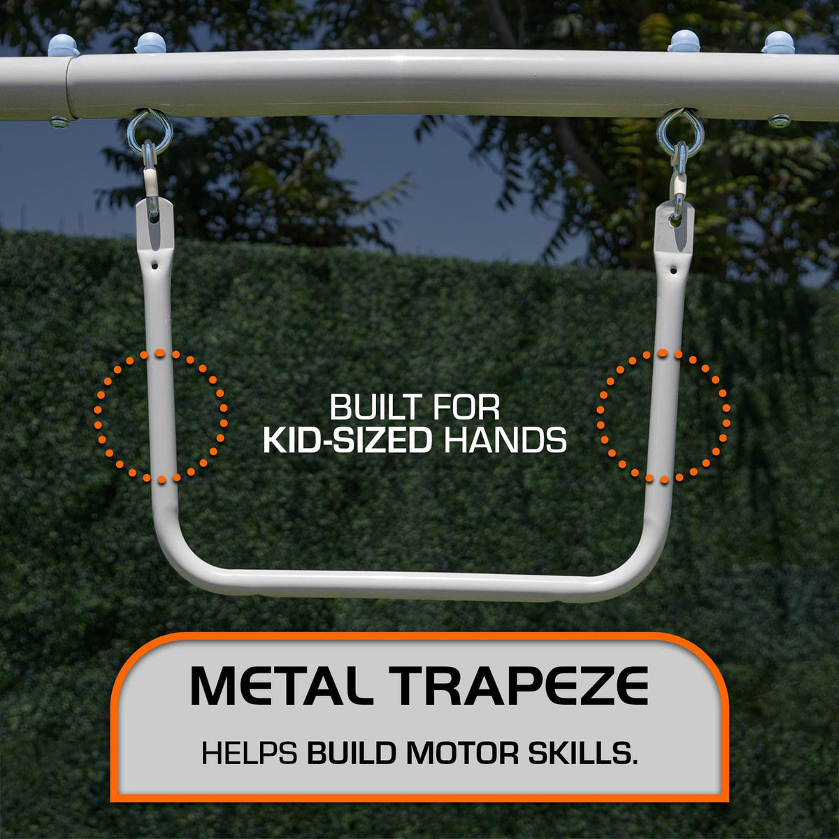 Sportspower Yonkers vinyl-covered swing chains protect kids' hands during swings.