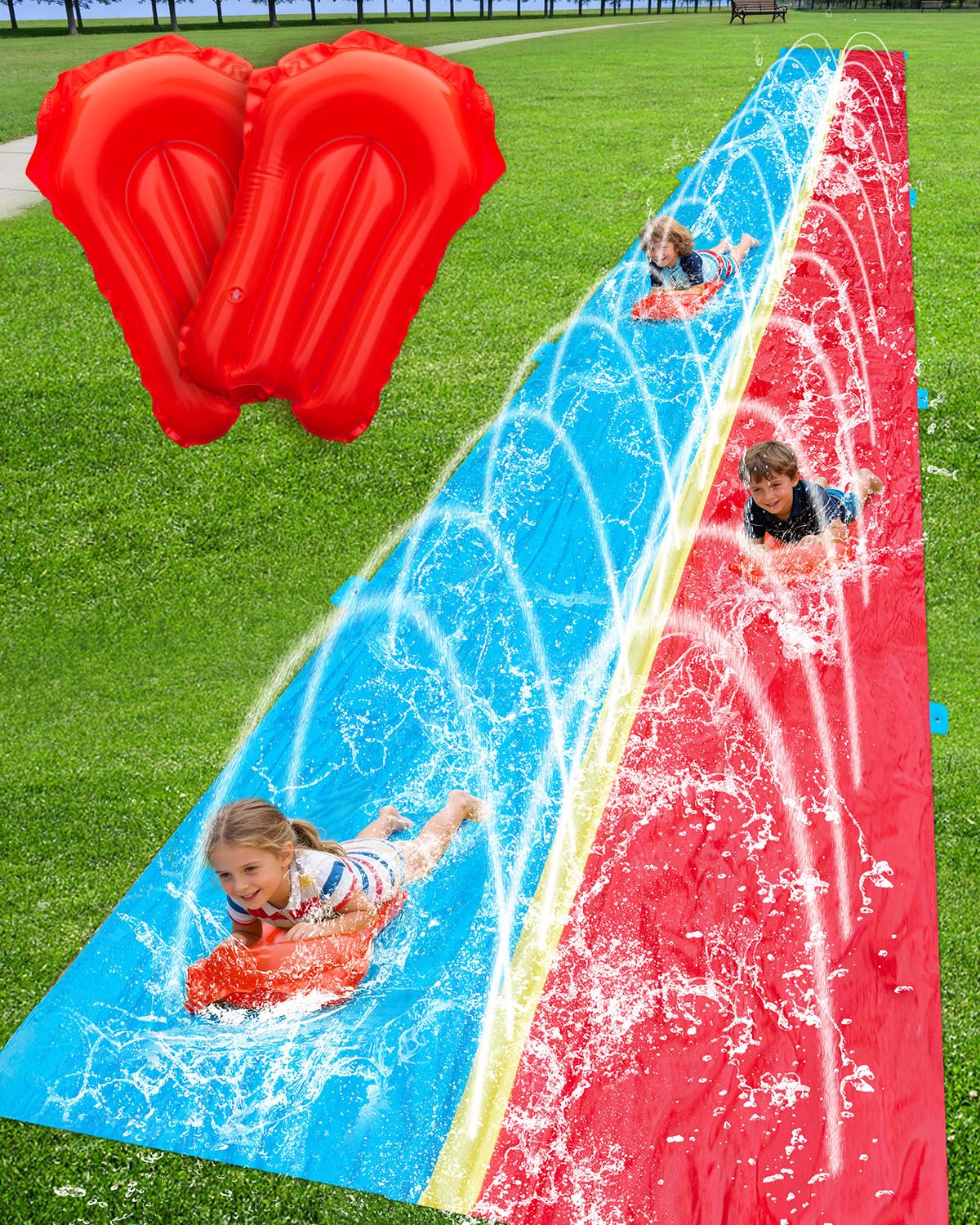 Spring Water 40ft slip and slide in the backyard for exciting races.