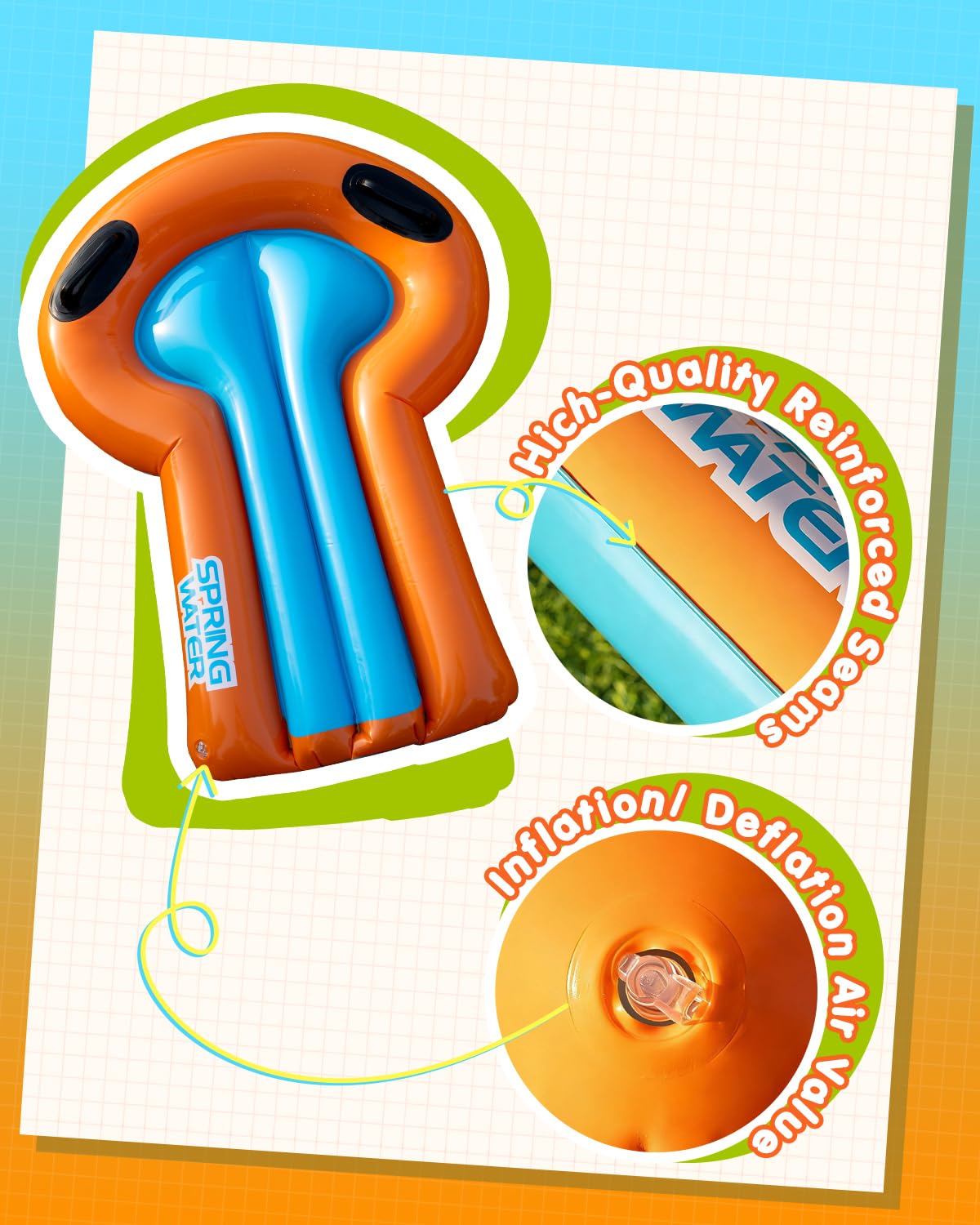 Spring Water bodyboard shows sturdy handles for safe gliding.