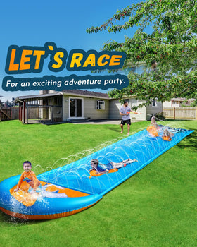 Spring Water Slip and Water Slide features heavy-duty PVC and reinforced seams.