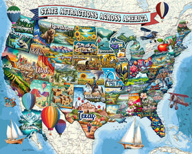 Springbok All American Attractions USA map puzzle cover, ideal for family puzzle night.