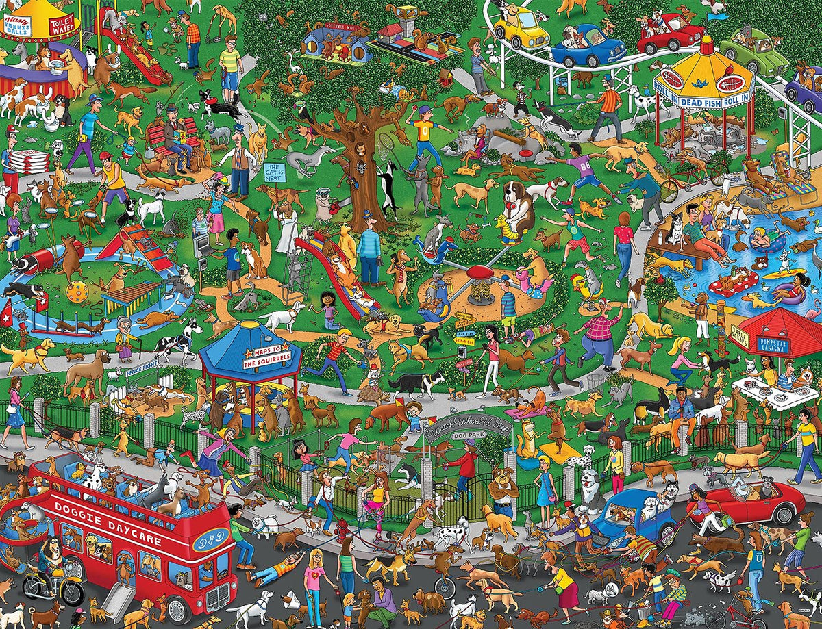 Springbok Dog Park Puzzle image 1: vibrant dogs playing, ideal for family puzzle night