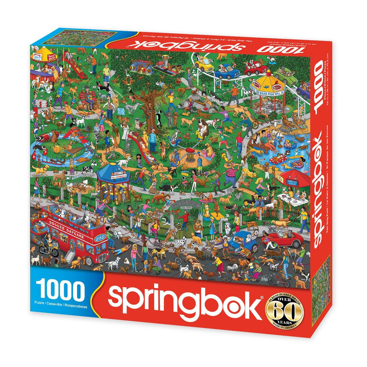 Springbok Dog Park Puzzle image 2: colorful scene of dogs at play, great for mindful focus