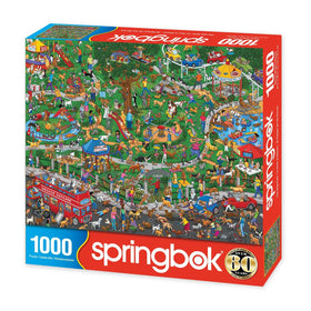 Springbok Dog Park Puzzle image 2: colorful scene of dogs at play, great for mindful focus