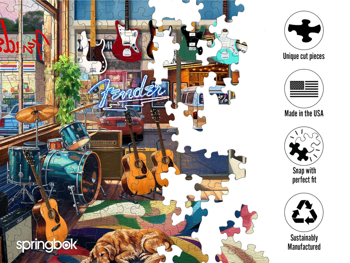 Springbok recycled board and soy inks support durable, eco-friendly puzzling.