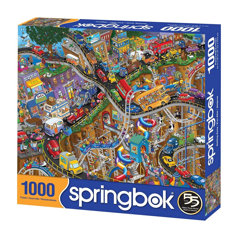 Springbok Getting Away cartoon characters highlight playful, family-friendly puzzle sessions