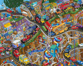 Springbok Getting Away puzzle cover shows vibrant transportation cartoon for relaxing downtime