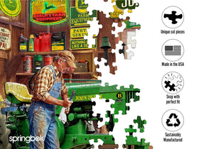 Springbok Grandpa's Garage features unique cut pieces, enhancing puzzle challenge and engagement.