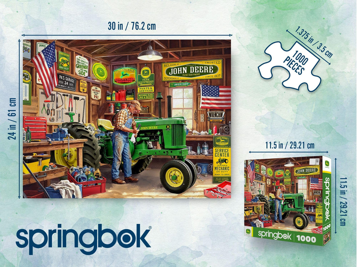Springbok Grandpa's Garage displays a 30x24 finished size, offering a satisfying, display-worthy result.