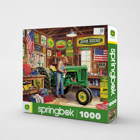 Springbok Grandpa's Garage shows tools and red toolboxes, inviting focused, mindful assembly.