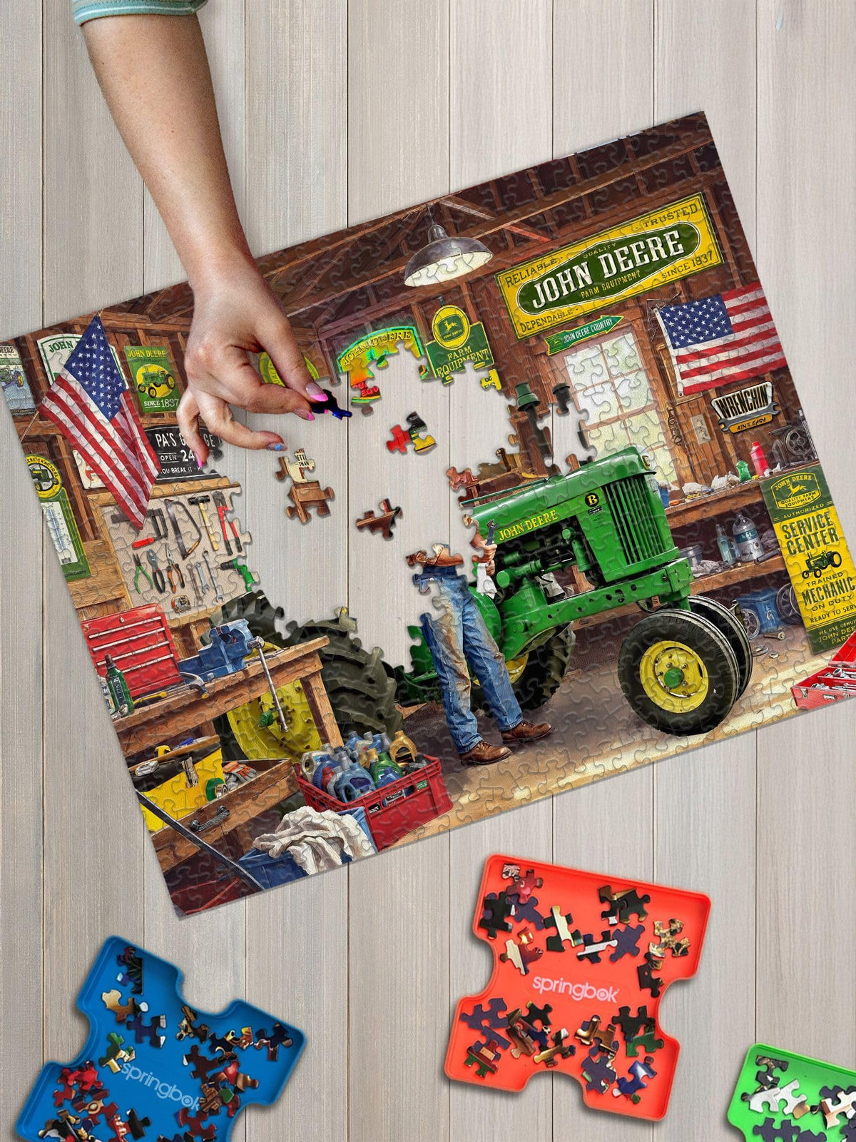 Springbok Grandpa's Garage captivates with vibrant colors that bring the workshop to life.