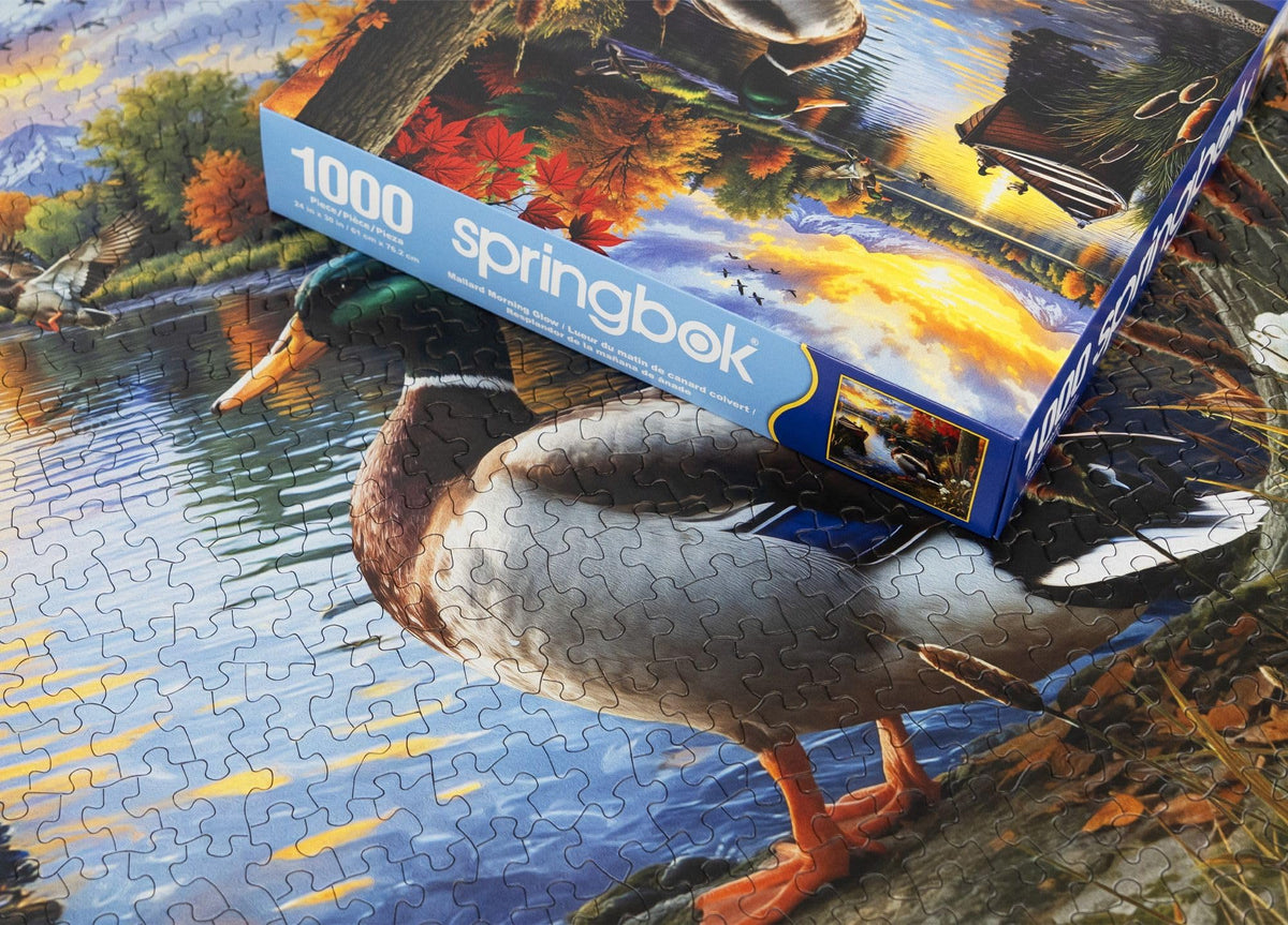 Springbok Mallard Morning Glow ducks on water convey serene family puzzle moment