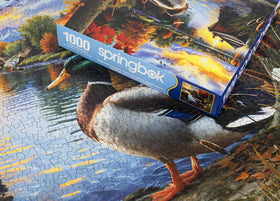 Springbok Mallard Morning Glow ducks on water convey serene family puzzle moment
