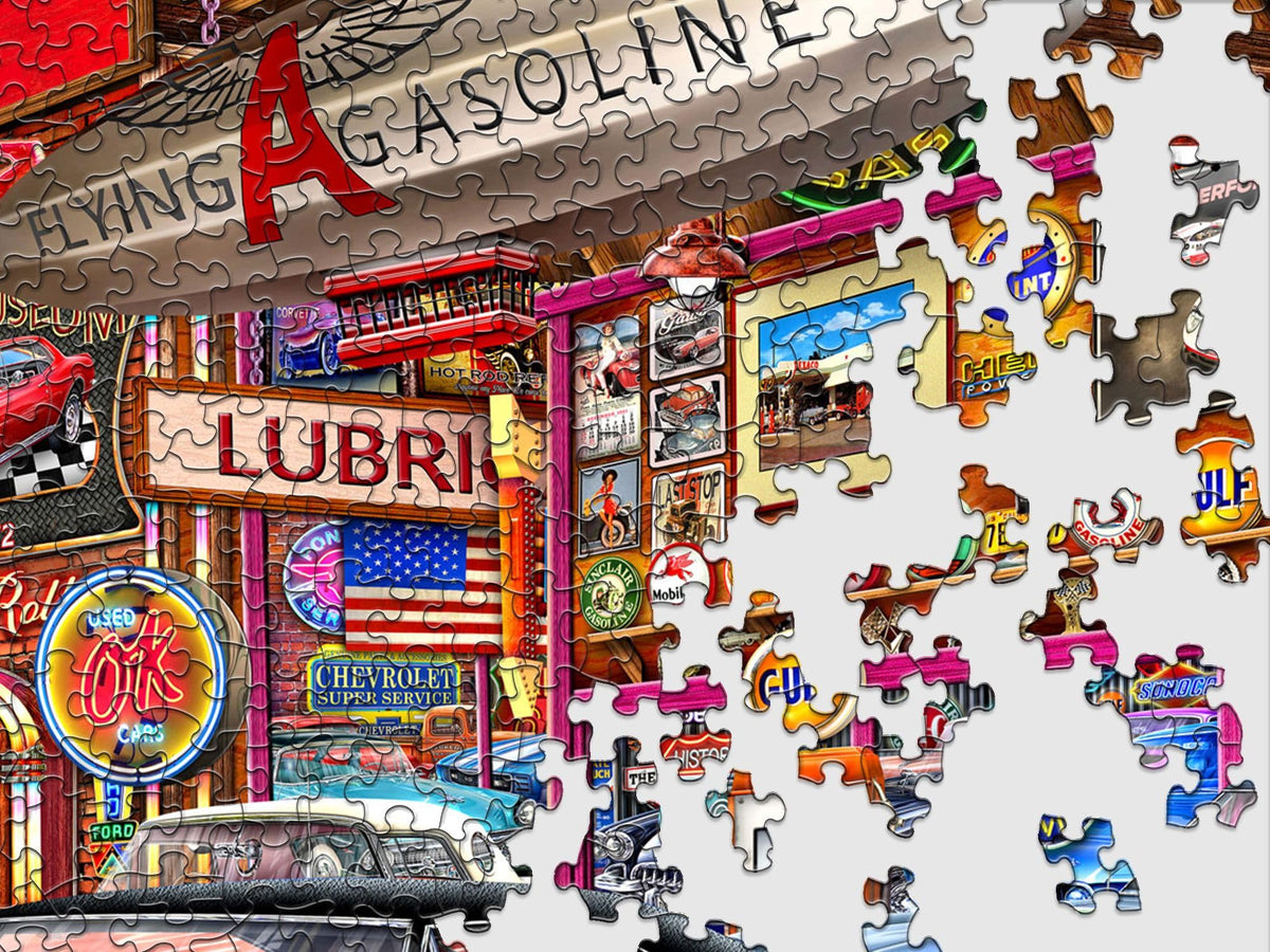 Springbok Muscle Car Museum puzzle unique cut pieces create a satisfying irregular challenge