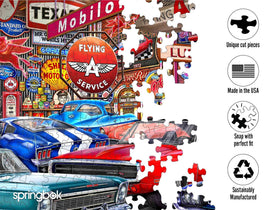 Springbok Muscle Car Museum puzzle vintage cars in vibrant colors for vivid puzzling