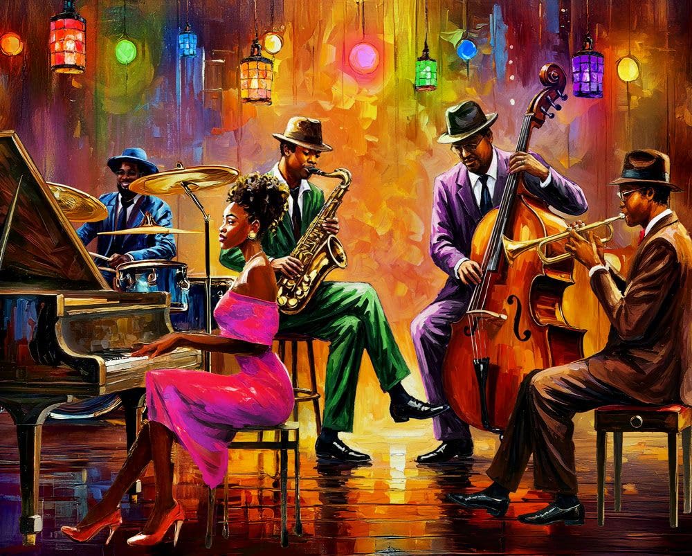 Springbok Neon Notes jazz band under lanterns with vivid colors for lively evenings