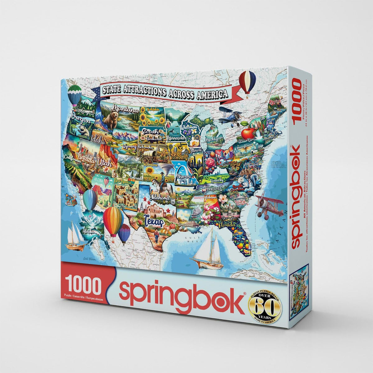 Springbok USA landmarks illustration puzzle, perfect desk display after completion.