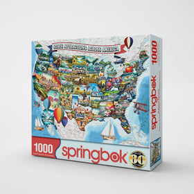 Springbok USA landmarks illustration puzzle, perfect desk display after completion.