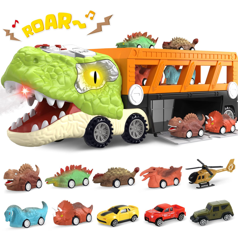 SpringFlower 11-in-1 dinosaur truck for imaginative play and storage.