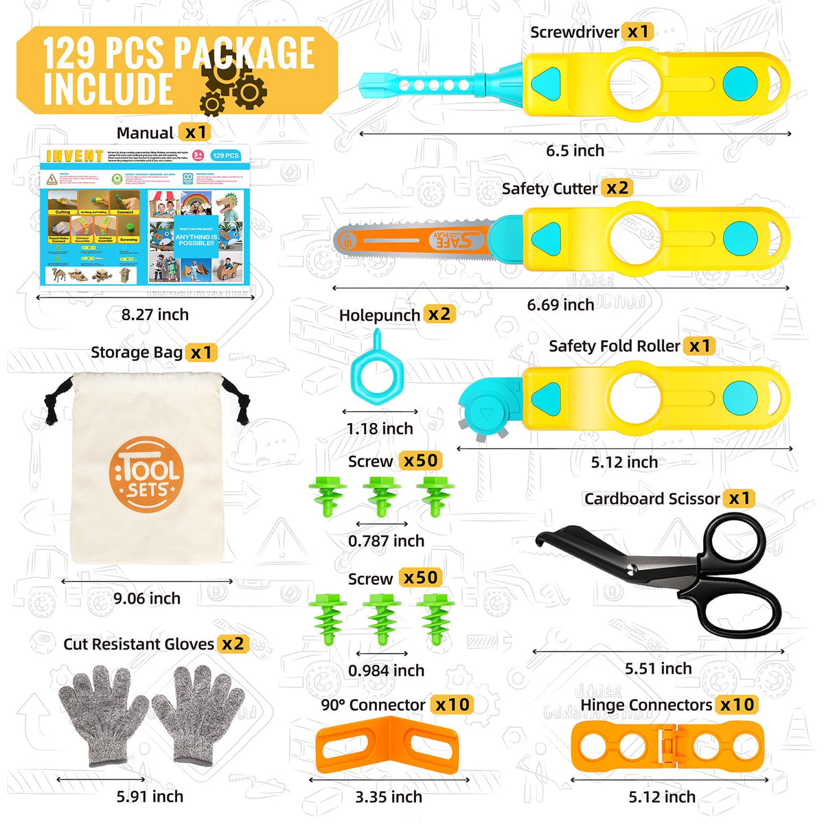 SpringFlower 129-piece cardboard tools set supporting hands-on STEM exploration
