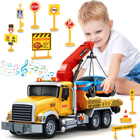 SpringFlower 15-inch tow truck toy front view shows sturdy build for durable play.