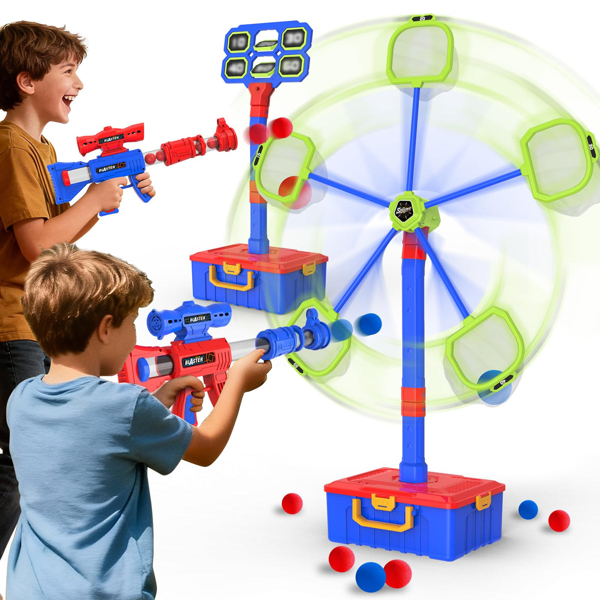 SpringFlower 2-in-1 shooting game rotating target in action for two players.
