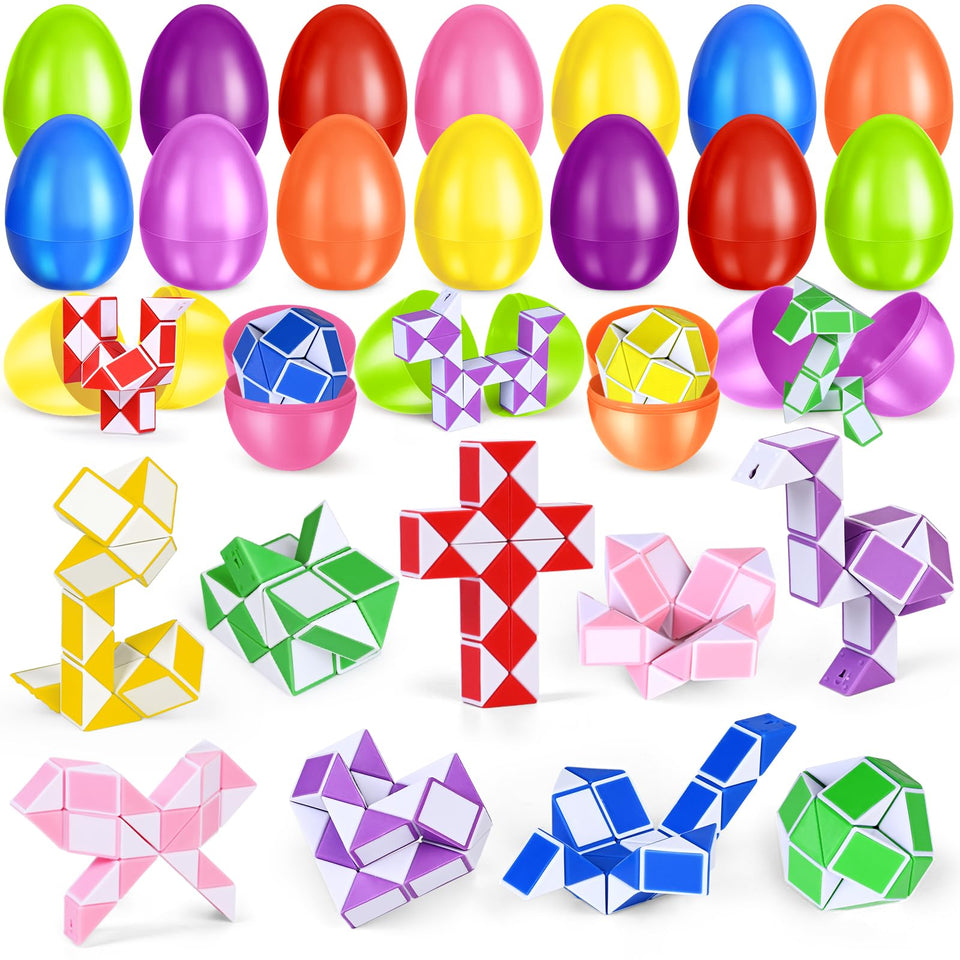 SpringFlower 24-pack Easter eggs with mini twist snake toys for imaginative egg hunts.