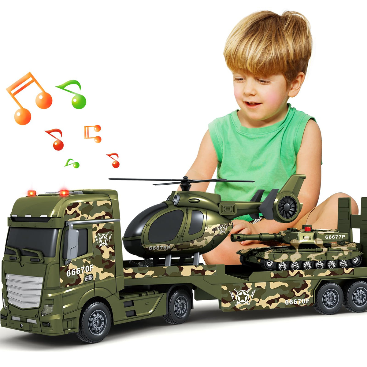 SpringFlower 3-in-1 army truck front view for imaginative play and motor skills