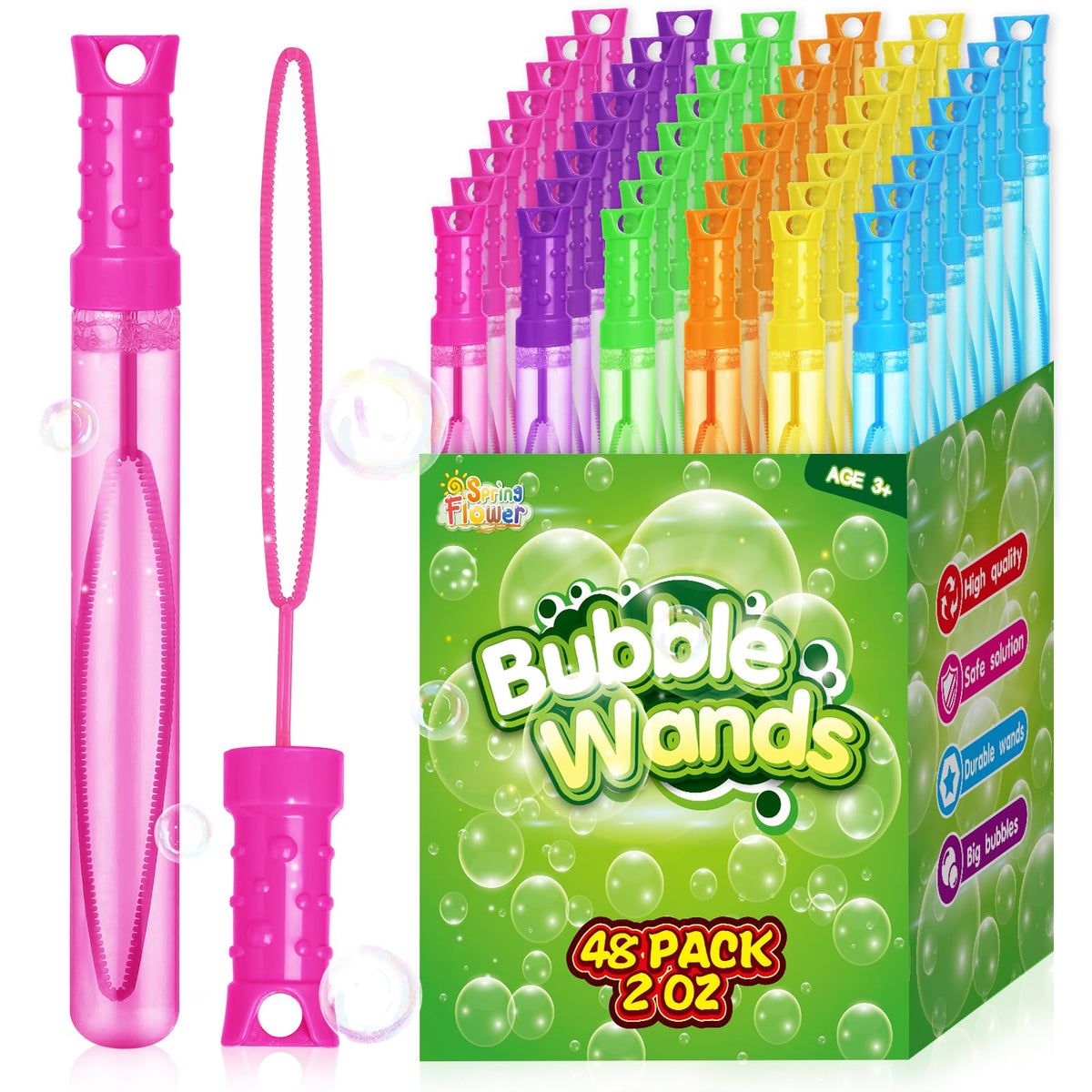 SpringFlower 48-pcs bubble wand set for vibrant outdoor play and party fun.