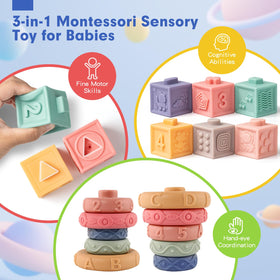 SpringFlower atomic teether features multiple textures and rotating parts for multisensory play