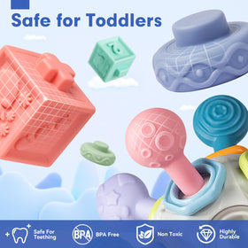 SpringFlower baby blocks stackable and soft for safe squeezing and imaginative building